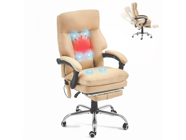 Ergonomic Office Chair with 6-Point Massage & Heating, Adjustable Executive Desk Chair with Retractable Footrest, PU Leather Home Office Desk Chair...