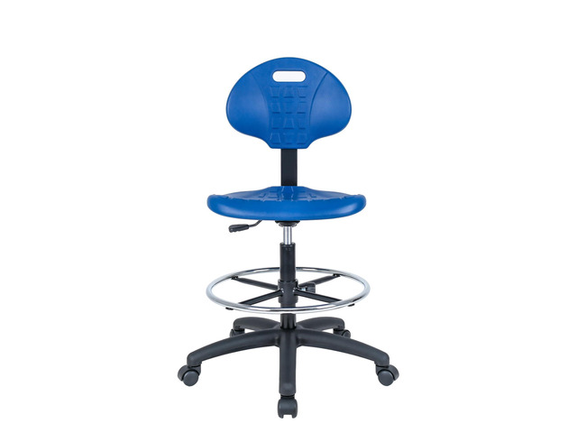 Drafting Stool Blue- Easy to Clean! Quick Ship. Ergonomic Polyurethane Chair. Seat Height Adjustable (23'-33') Heavy Duty Adjustable Footring for...