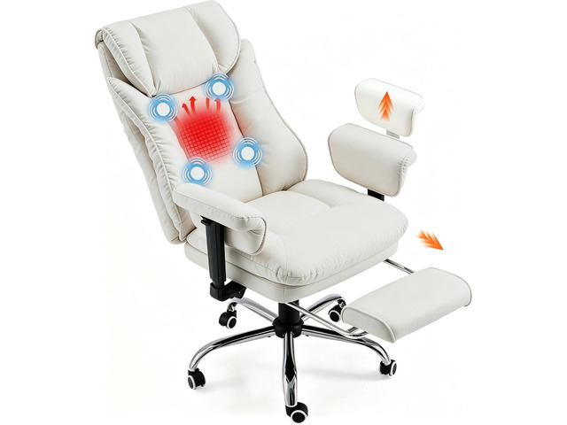 Ergonomic Massage Office Chair with Heat 155° Reclining High Back Executive Desk Chair, 4-Point Vibration, Lumbar Support, Adjustable Armrests...