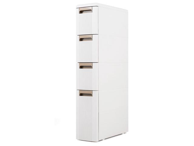 4-Tier Narrow Storage Cabinet, Slim Rolling Cart with 4 Drawers & 3 Removable Dividers, Plastic Storage Organizer with Wheels for Small Spaces...