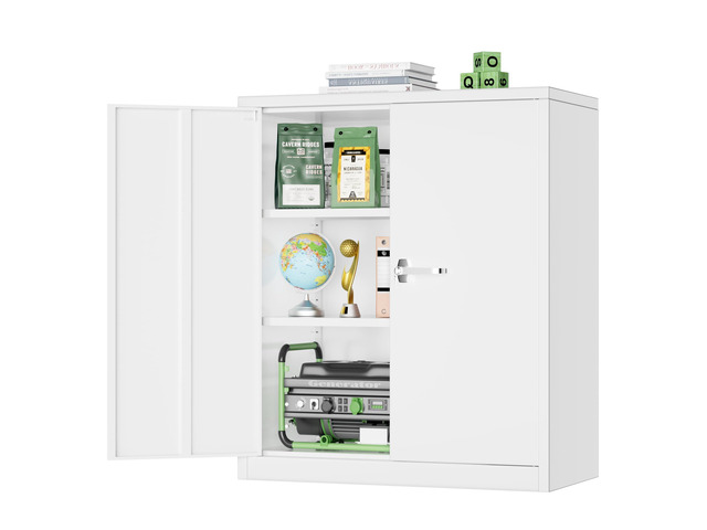 36' Metal Office Storage Locking Cabinet, Lockable Garage Storage Cabinets, High Office File Cabinet with Adjustable Shelves for Garage(White)