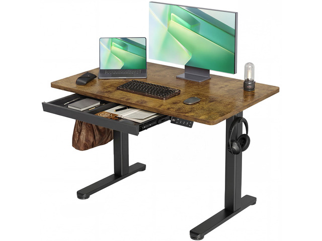 Electric Standing Desk with Drawer 40 Inch Rustic Brown Sturdy steel frame supports 176 lbs, 28.35-46.46 inch height range, 45 dB quiet motor, 2...