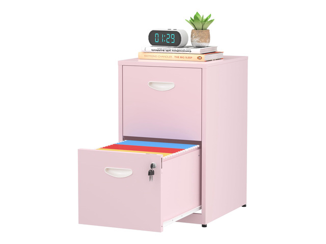 2 Drawer File Cabinet with Lock,Small Filing Cabinet for Home Office,Metal Vertical File Under Desk Cabinets for A4/Letter,Assembly Required,Pink
