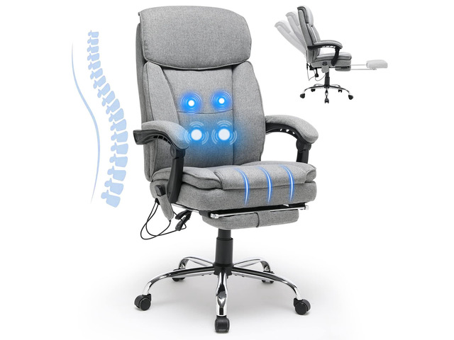 Reclining Office Chair with 4-Point Massage, Breathable Fabric Executive Chair with Retractable Footrest, Ergonomic Computer Chair with High Back,...
