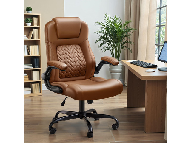 Big and Tall Office Chair 500lbs, Heavy Duty Office Chairs, Ergonomic High Back Desk Chair, Adjustable Flip Up Armrest Executive Chair Made of PU...