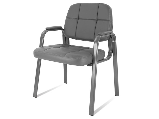 Classic Reception Chair with Padded Armrests and Sturdy Steel Frame, Ergonomic Guest Chair for Office Conference Waiting Meeting Room, Grey (1 Pack)