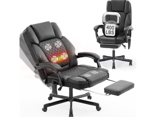 Massage Office Chair with Footrest, Heated Reclining Office Chair for Heavy People 400 lbs,High Back Executive Leather Home Desk Chair 6 Vibration...
