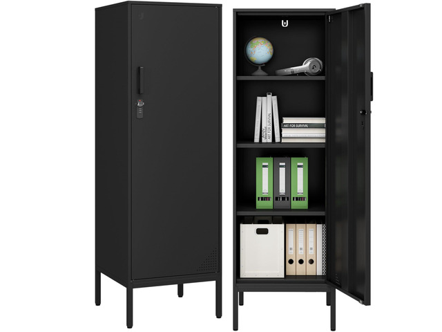 Metal Storage Cabinet with Lock, 4 Tier Lockable Cabinet, Dorm Lockers for Employee, Changing Room,Home, Office, School, Gym, Garage (Black, 15.75'...