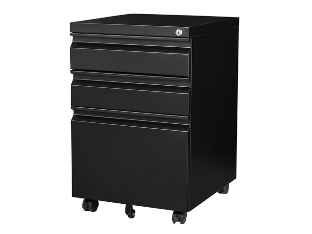 3 Drawer File Cabinet with Wheels, Metal Filing Cabinet with Lock, Office Rolling File Cabinets for A4/Legal/Letter Size, Assembly Required, Black