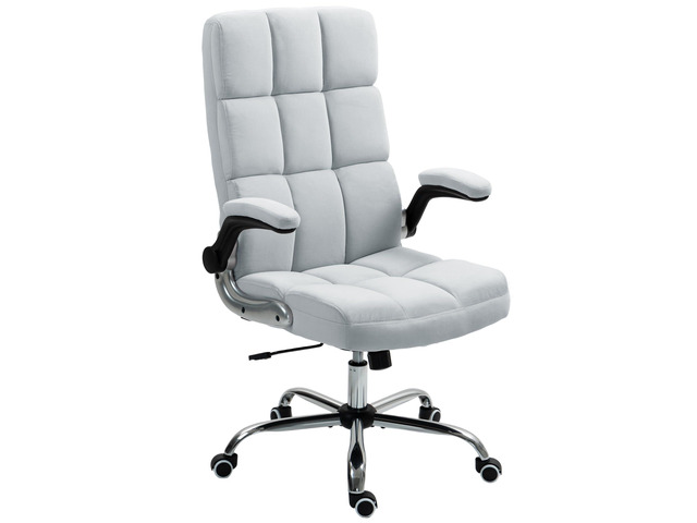Executive Office Chair, Velvet Desk Chair, Grey, Without Footrest High Back Computer Chair with Adjustable Tilt Angle and Flip-up Arms,Without...