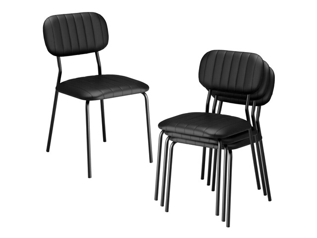 Stackable Dining Chair Set of 4, PU Padded Seat Metal Frame Stacking Chair for Home Kitchen Office Waiting Room Reception Church BanquetBlack