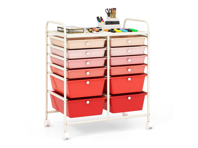 12 Drawer Rolling Storage Cart, Utility Cart w/Wheels for Paper Tool Makeup, Art Supplies Craft Organizers for Home Teacher Office School...
