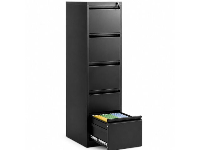5 Drawer File Cabinet with Lock, Vertical Metal Filing Cabinet Black 64.2'H x 15'W x 18'D Office Storage Cabinet for Home Office, Fit Letter,...