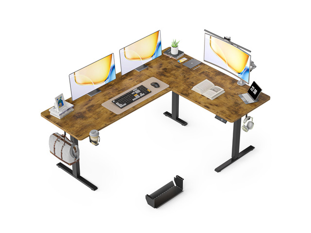 75X61 Inches Reversible L Shaped Standing Desk Height Adjustable, Electric Corner Computer Desk with Cup Holder, Sit Stand up Home Office Desk,...