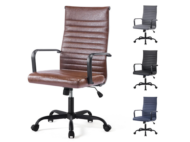 Office Chair, Adjustable Desk Chair, Mid-Back Ergonomic Conference Room Chairs, Comfortable Leather Executive Ribbed Computer Chair, Swivel Chair...