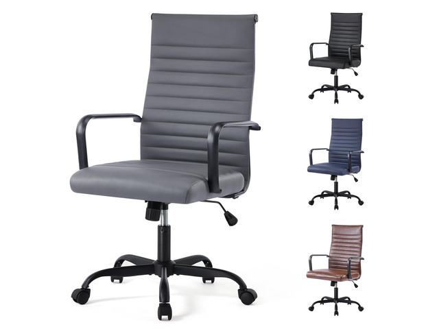 Office Chair, Adjustable Desk Chair, Mid-Back Ergonomic Conference Room Chairs, Comfortable Leather Executive Ribbed Computer Chair, Swivel Chair...
