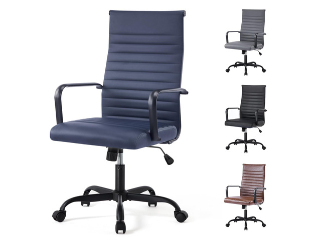 Office Chair, Adjustable Desk Chair, Mid-Back Ergonomic Conference Room Chairs, Comfortable Leather Executive Ribbed Computer Chair, Swivel Chair...