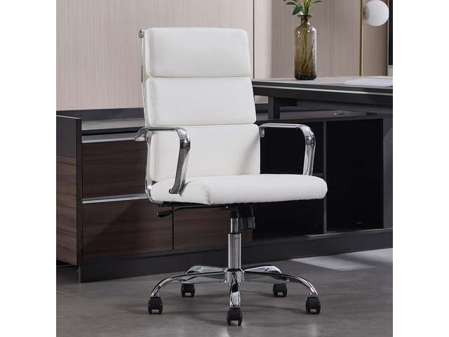 Office Chair, Adjustable Desk Chair, Mid-Back Ergonomic Conference Room Chairs, Comfortable Leather Executive Ribbed Computer Chair, Swivel Chair...