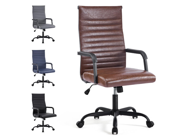 Office Chair, Adjustable Desk Chair, Mid-Back Ergonomic Conference Room Chairs, Comfortable Leather Executive Ribbed Computer Chair, Swivel Chair...