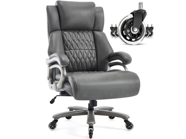 Big and Tall Office Chair, High Back Large Executive Computer Desk Chair Adjustable Lumbar Support, Quiet Rubber Wheels, Heavy Duty Metal Base,...