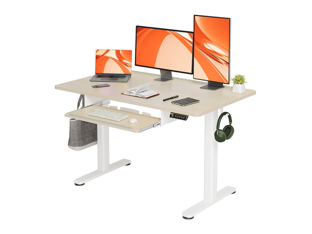 Electric Standing Desk 48x24 Inches with Keyboard Tray Natural Splice board, 28.3-46.5 inch height range, 3 memory presets, 45dB quiet motor,...