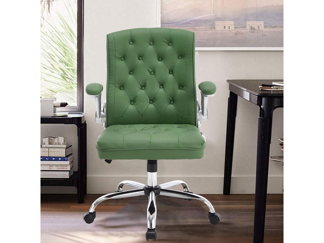 Mid-Back Office Chair, Modern Leather Ergonomic Executive Desk Chair with Flip Up Arm, Mid Century Swivel Task Chair, Small Rocking Computer Chair...