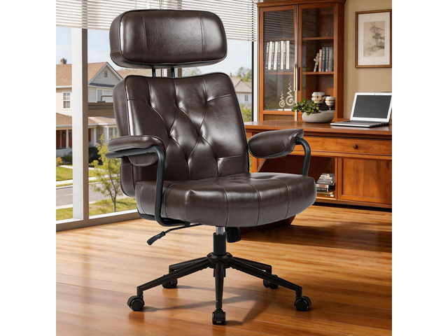 Mid Century Modern Home Office Desk Chair Comfy, Office Chair Big and Tall High Back Executive Office Chair, Ergonomic Computer Chairs, Wide...