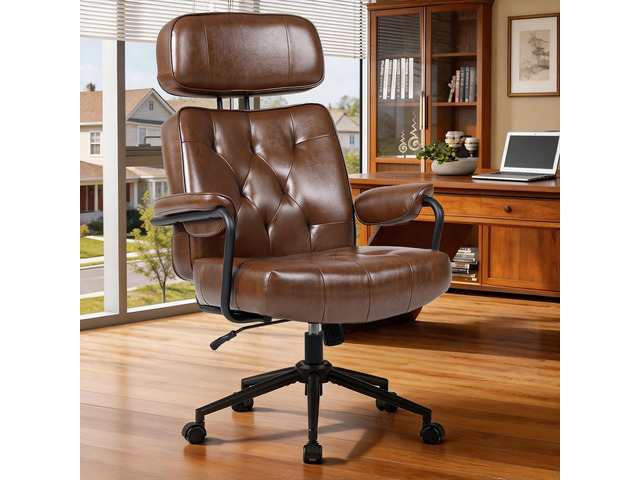 Mid Century Modern Home Office Desk Chair Comfy, Office Chair Big and Tall High Back Executive Office Chair, Ergonomic Computer Chairs, Wide...