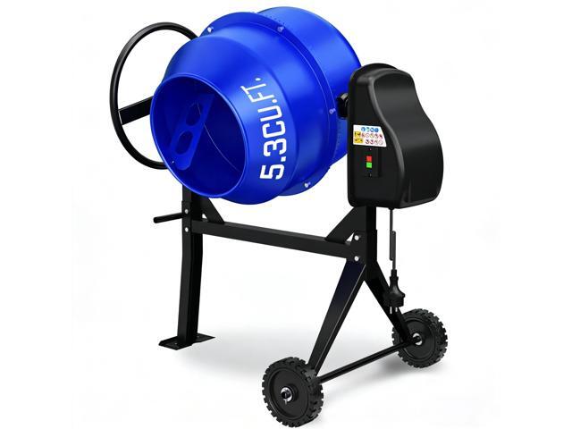 Electric Cement Mixer, 5.3 Cu. Ft.750W Portable Concrete Mixer Machine with Wheels & Stand Steel for Stucco, Mortar, Feed Mixing, Farm Use, Blue