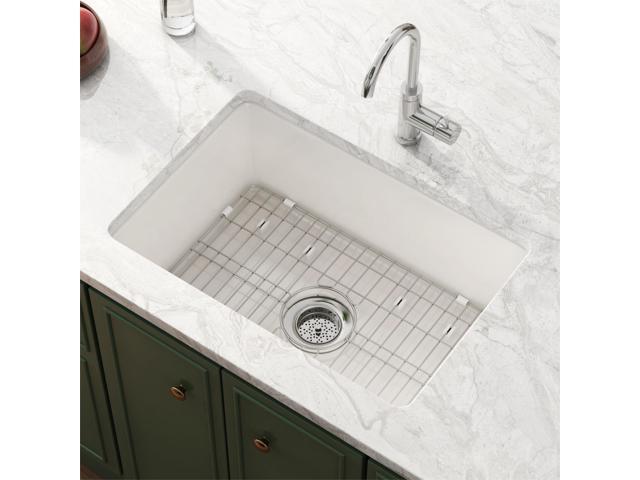 Drop in Kitchen Sink, 27' x 19' Undermount Kitchen Sink 27 Inch Fireclay Sink Dual Mount White Kitchen Sink Topmount Deep Single Bowl with Bottom.