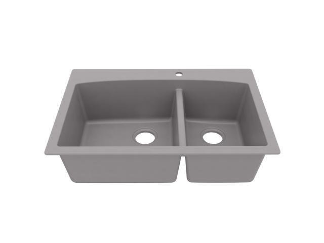33 Inch Drop In Double Bowl Kitchen Sink 60/40 Quartz Composite Granite Top Mount Sink, Deep Basins, 1 Hole with Additional Knockouts, Heat &.