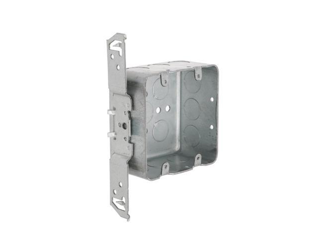 681SP 4 in. Drawn Square Box, 2-Device Switch Box, 2-1/8 in. Deep, Fourteen 1/2 in. KO's, TS Bracket, 8-Pack