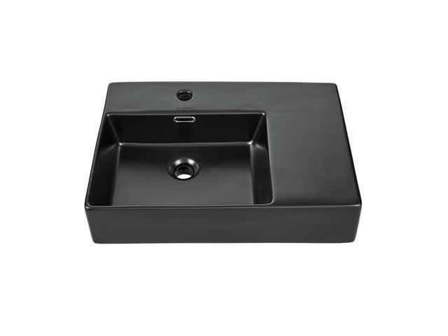 St. Tropez 24 x 18 Ceramic Wall Hung Sink with Left Side Faucet Mount, Matte Black