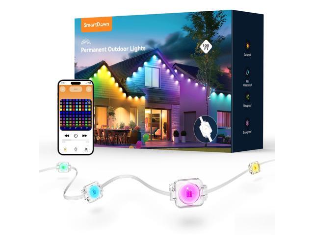 Permanent Outdoor Lights, 100FT 64 Bulbs RGB LED Outdoor String Lights, DIY Scene Mode, IP68 Waterproof Christmas Lights for Daily Decor, House.