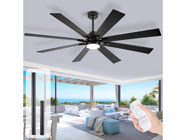 72 inch Ceiling Fans with Lights and Remote, Indoor Outdoor Ceiling Fans for Patios, Black Industrial DC Ceiling Fan with 8 Reversible Blades for...