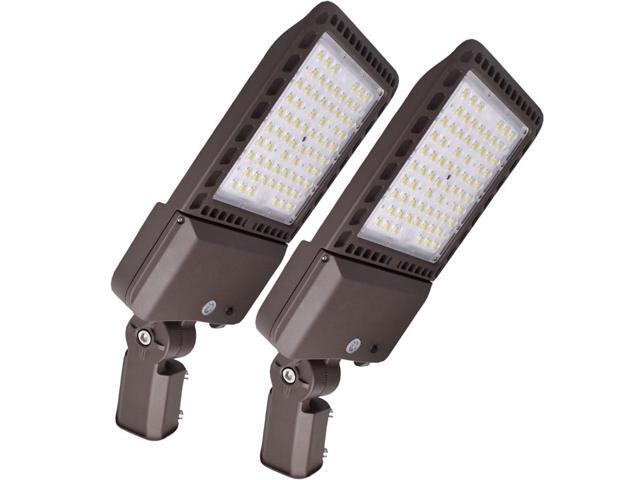 2 Pack 300W LED Parking Lot Lights Adjustable Slip Fitter,Outdoor Lighting with Dusk to Dawn,39000LM,IP65 Waterproof,5000K,LED Street Shoebox Pole.