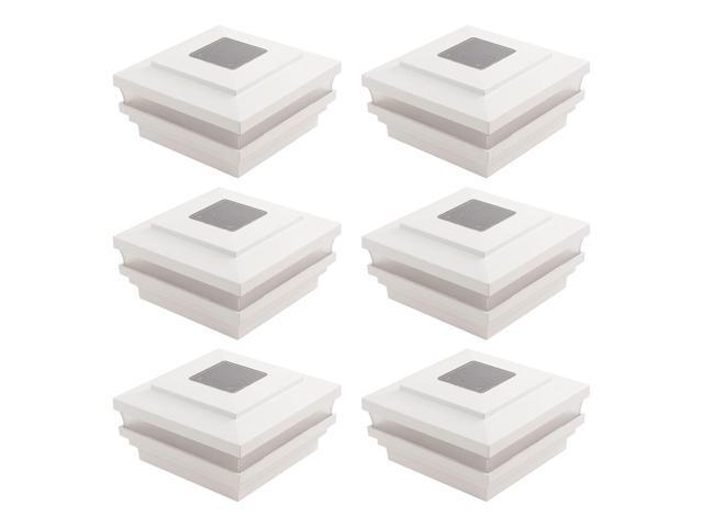 4.5' Sq. Cape May Solar LED Lighted Vinyl Post Caps Pack of 6 - White (Made in the USA)