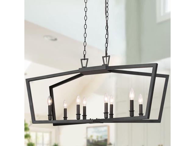 Black Chandelier, Modern 8 Lights Metal Light Fixture for Dining Room and Kitchen Island