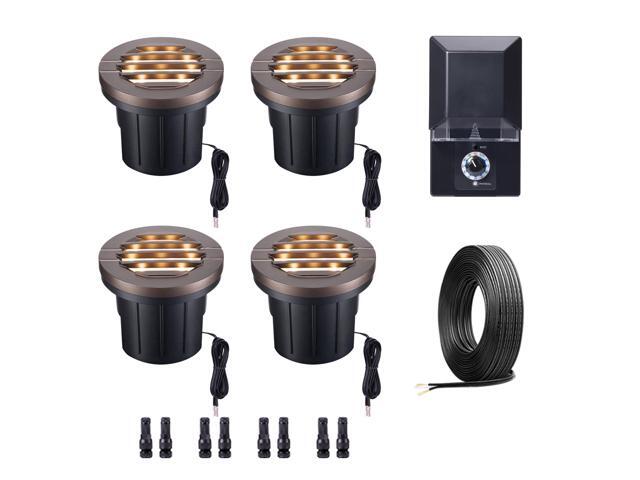 Landscape Well Lights Kit, 4 Pack LED Low Voltage Ground Lights and 100W Transformer and 100FT Cable and 20 Wire Connectors, 12V IP67 Waterproof...