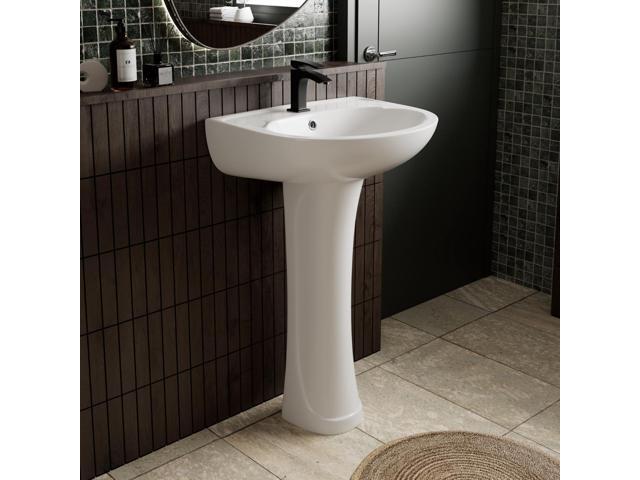 20'W x 17'D White Morden Pedestal Sinks for Small Bathrooms, 20 Inch Pedestal Sink Combo, Bathroom Sink with Overflow & 1 Faucet Hole, Freestanding...