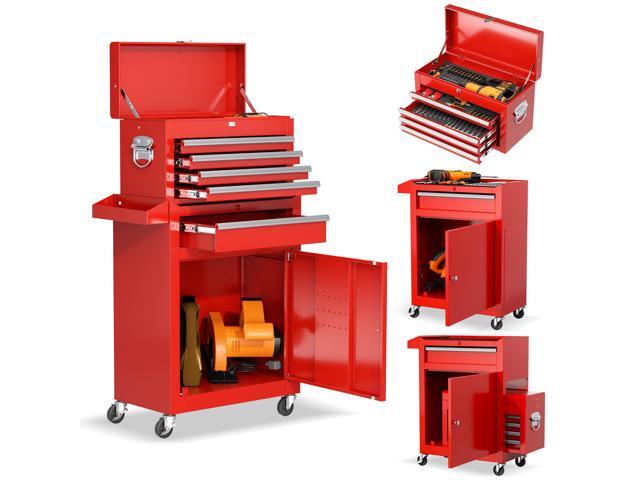5-Drawer Rolling Tool Chest - Heavy-Duty Steel Tool Cabinet with Detachable Top Box, Locking Wheels & Security System for Garage/Workshop, 2-in-1...