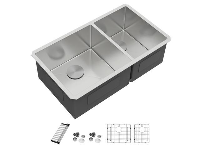 36' Extra Large Double Bowl Kitchen Sink Undermount 60/40 Split 16 Gauge 304 Stainless Steel Double Sinks, Round Corner 36'x19'x10' DC-U7741
