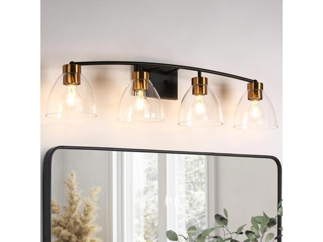 Bathroom Light Fixtures, 4-Light Black and Plating Brass Vanity Lights for Bathroom, 32.3 Large Modern Bathroom Lighting Lights Over Mirror with.