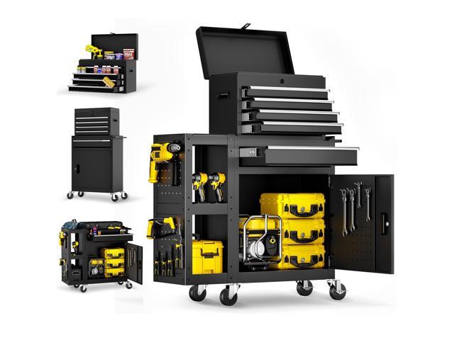 5-Drawer Rolling Tool Chest, Assembled Metal Tool Storage Cabinet with Wheels, Locking Sliding Drawers & Detachable Top Box, for Garage Workshop.