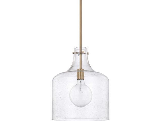 HomePlace Lighting 325712AD Crawford Urban/Industrial Clear Seeded Glass Jar Pendant Light, 1-Light 100 Watt, 15' H x 12' W, Aged Brass