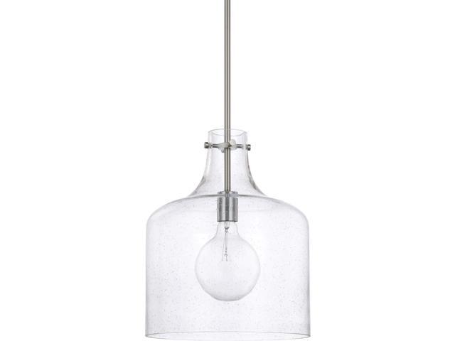 HomePlace Lighting 325712BN Crawford Urban/Industrial Clear Seeded Glass Jar Pendant Light, 1-Light 100 Watt, 15' H x 12' W, Brushed Nickel