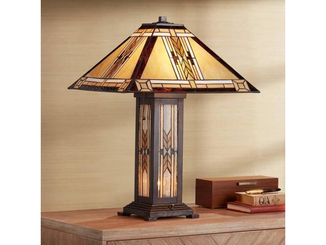 Drake Mission Collection 25 1/2' High Tiffany-Style Farmhouse Rustic Southwestern Table Lamp Night Light Pull Chain Yellow Brown Art Glass Single.