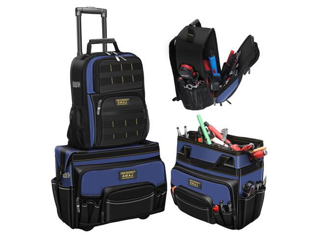 21' Rolling Tool Bag with Wheels & 18' Tool Backpack Set Adjustable Telescoping Handle Waterproof Tool Bag Tool Backpack Heavy Duty 1680D...