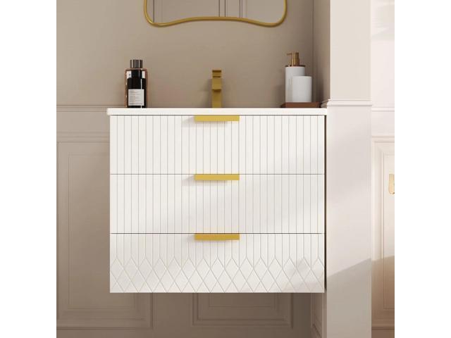 24 Inch Bathroom Vanity with Sink, Wall Mounted Bathroom Storage Cabinet with 2 Drawers, Floating Bathroom Vanities with Decor Line