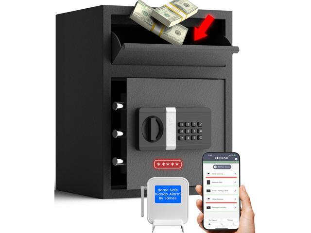FORFEND Smart Money Safe App Alarm Kidnap Alarm, Tamper Proof, Voice Command Depository Drop Safe Box Anti-Pry Multi-User Cash Safe for Home Office